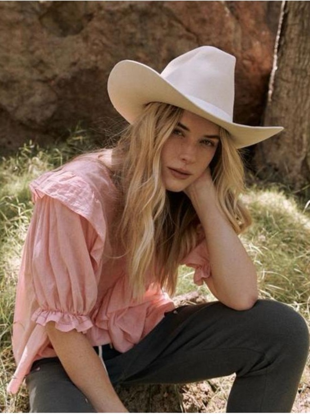 THE GREAT. Pink Ruffle Puff-Sleeve Blouse. Boho. Cottage Core. Coastal Cowgirl. - Picture 2 of 12